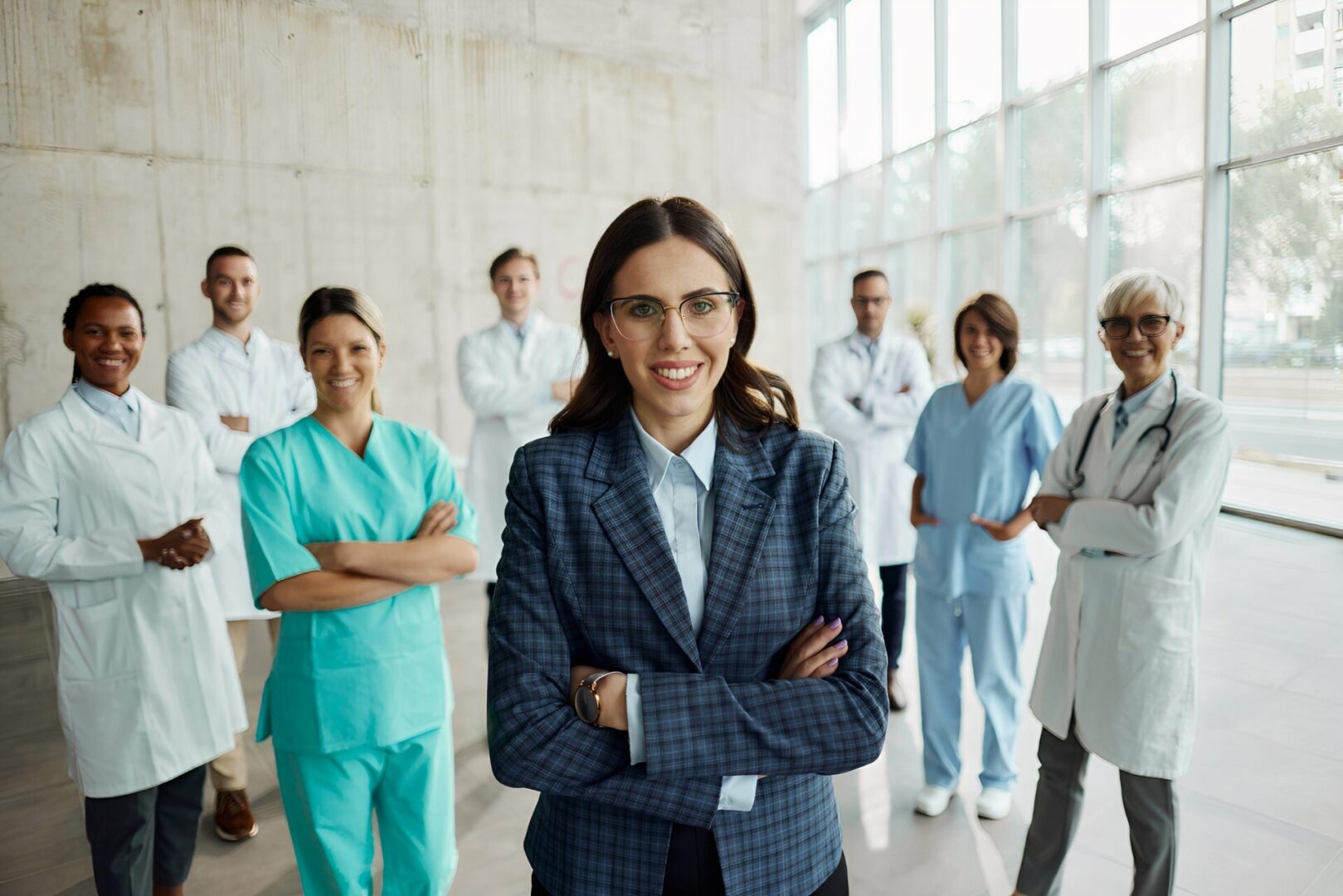 Medical professionals standing together in a group.